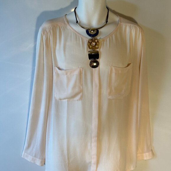 LOFT SZ  XXL  Blush color button front long sleeve loose fit blouse - Picture 2 of 7